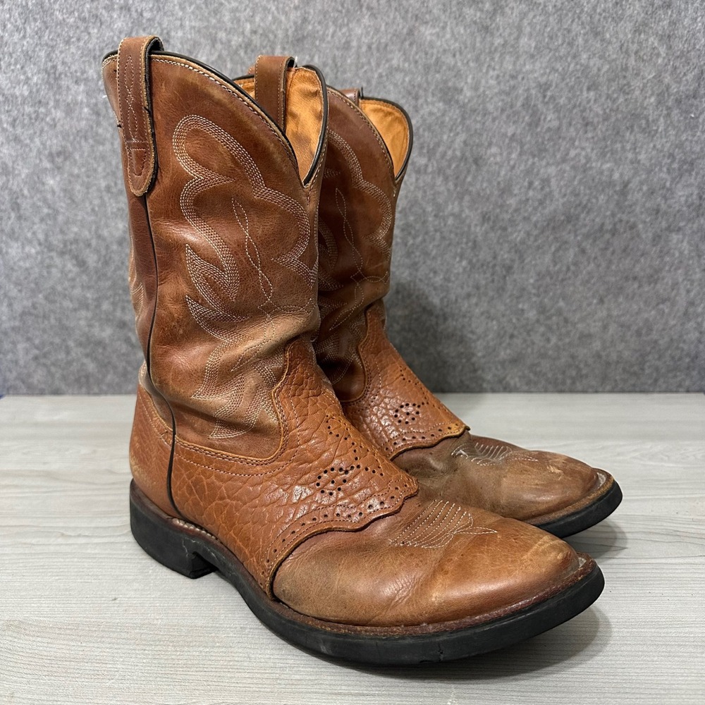J. Chisholm‎ Cowboy Boots Mens 12 Brown Leather Western Stitch Made in USA J8718